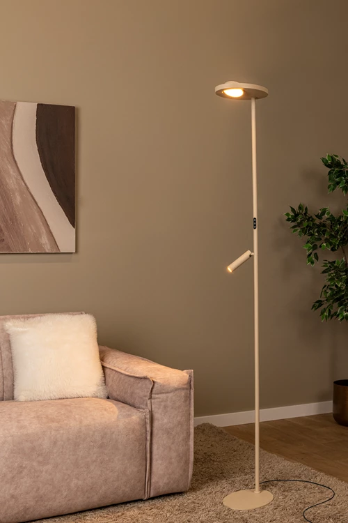 Lucide ORTOLAN - Lampadaire - LED Dim. - CCT - 2700K/4000K - Taupe | Essential - ambiance 1
